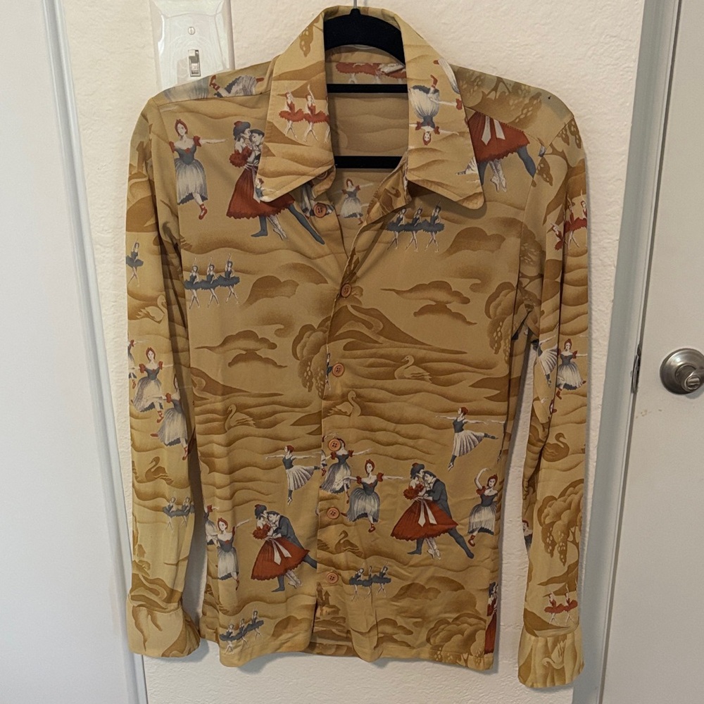 Vintage Bon Homme swan lake mesh button down